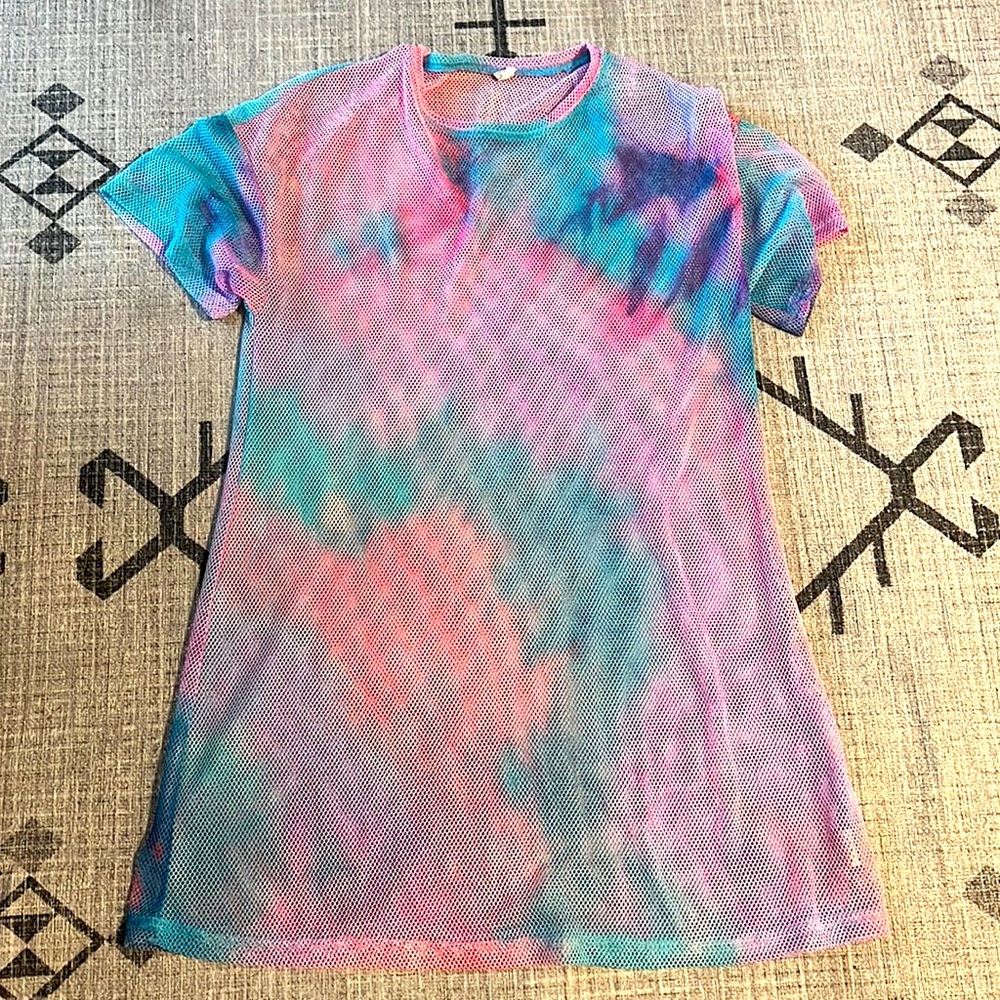 Mesh Tie-dye T-Shirt Dress - XL